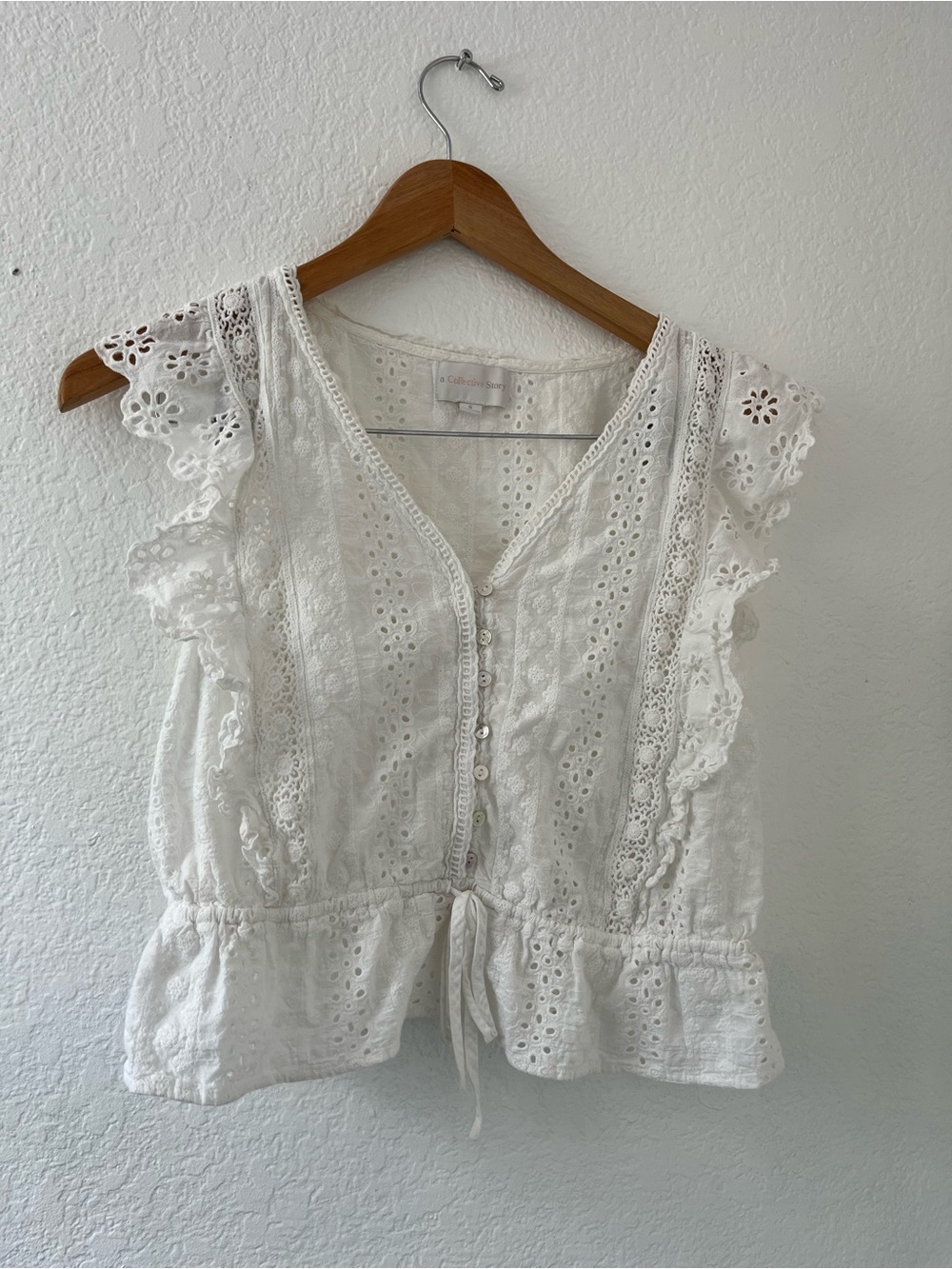 White Eyelet Lace Button-Front Women’s Top